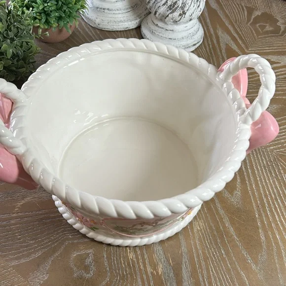 Walt Disney Bambi Thumper Bunny Rabbit Ceramic Weaved Easter Basket Pink Bows - Picture 6 of 10